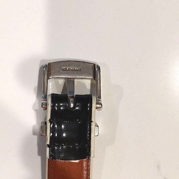 Lauren Ralph Lauren Leather Belt in Black and White Solid Brass Buckle Size L - Picture 7 of 11
